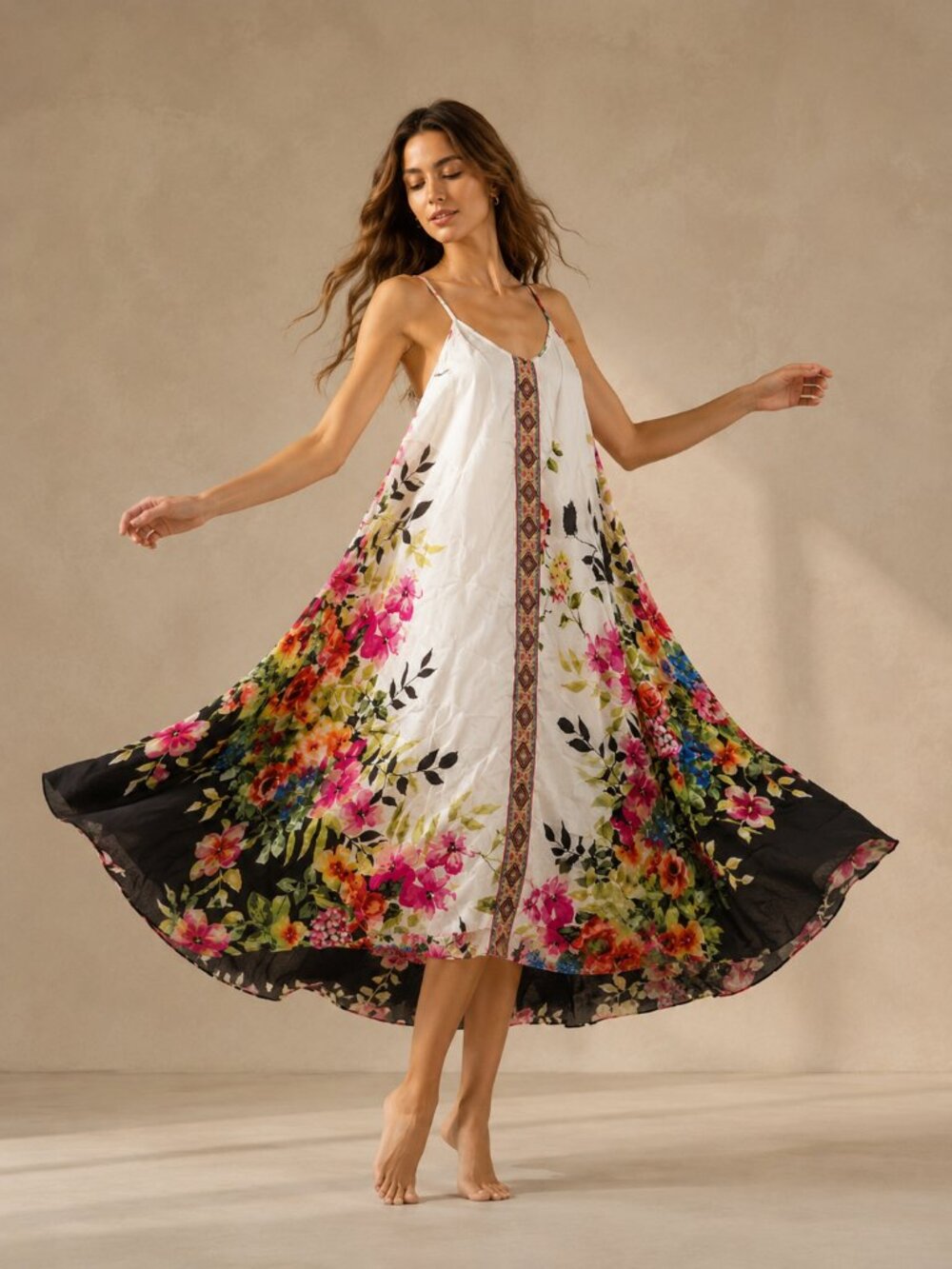 Johnny Was boho embroidered handkerchief-hem maxi dress